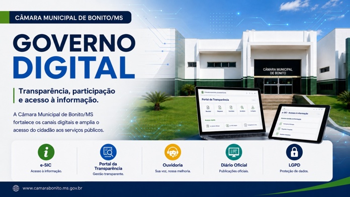 Câmara Municipal de Bonito/MS avança na implementação do Governo Digital e fortalece canais de atendimento ao cidadão.
